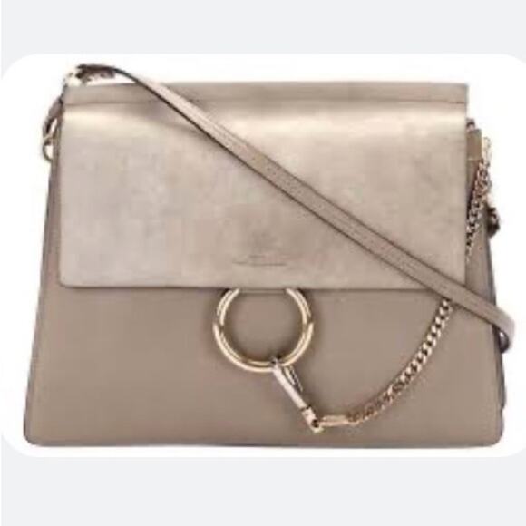 Chloe Faye Medium Shoulder Bag Motty Gray Leather - Picture 2 of 15